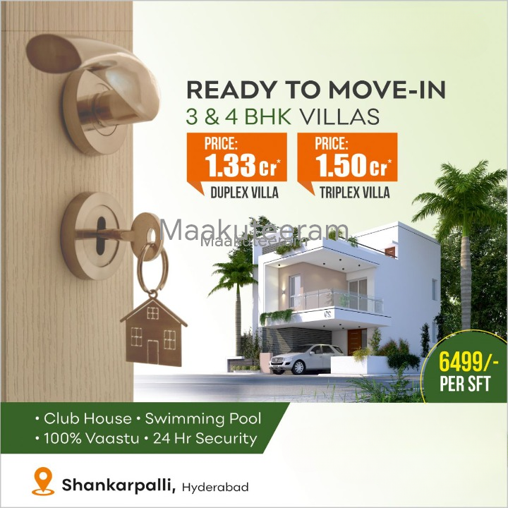 G+1 3BHK & 4BHK Luxury Villa House For Sale In Shankarpalli Hyderabad.
